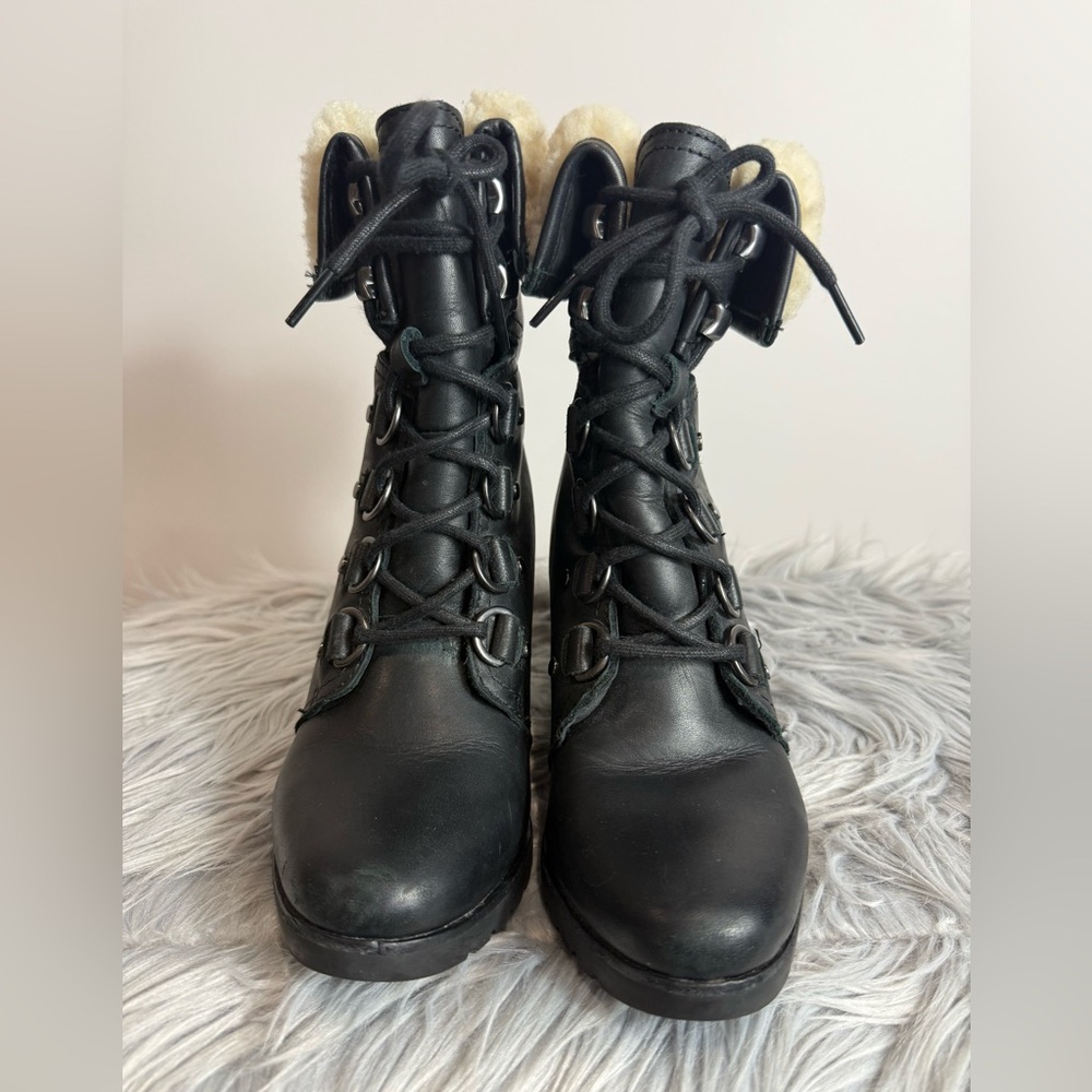 Sorel Women's After Hours Lace Shearling High-Top Nubuck Boots Black Size 8